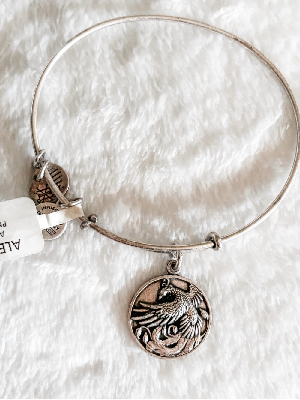NWT! Alex and Ani Phoenix Charm Bangle Bracelet - Silver